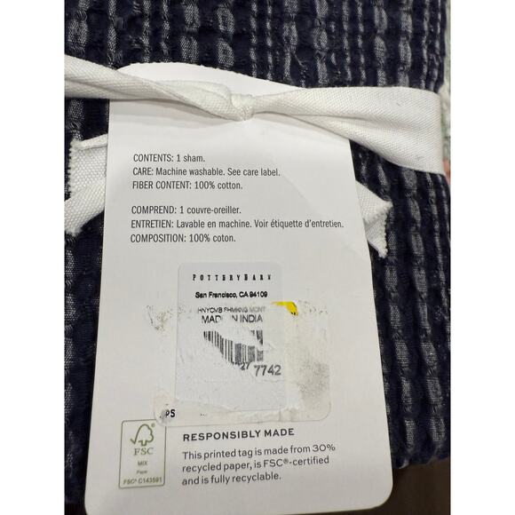 Pottery Barn Honeycomb King Sham – Navy – 100% Cotton Percale – New With Tags - Picture 6 of 6